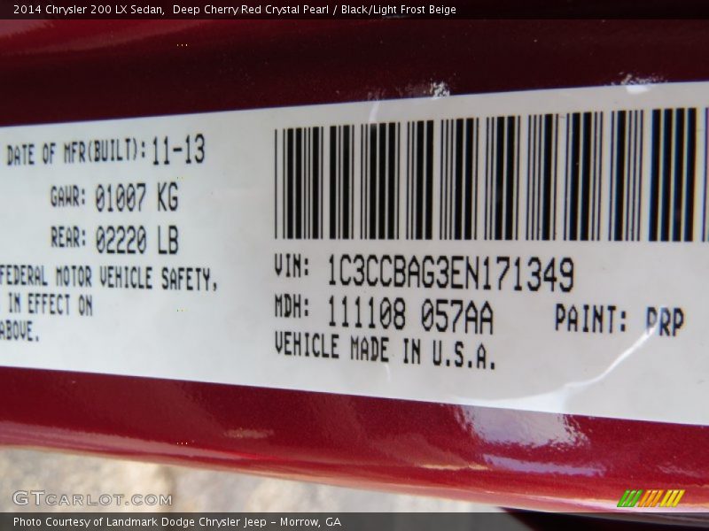 Deep Cherry Red Crystal Pearl / Black/Light Frost Beige 2014 Chrysler 200 LX Sedan
