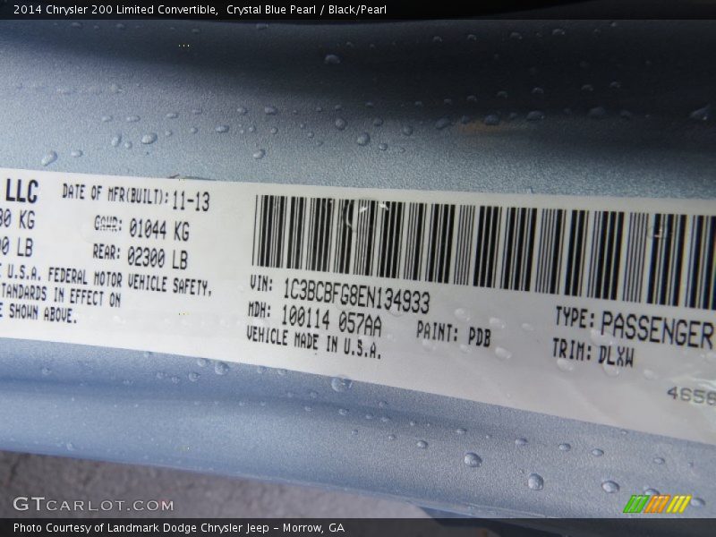 2014 200 Limited Convertible Crystal Blue Pearl Color Code PDB