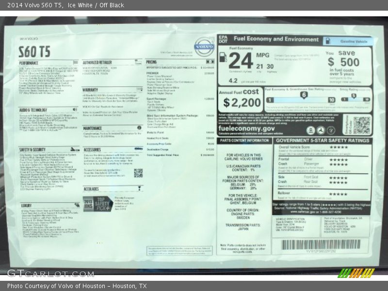 Ice White / Off Black 2014 Volvo S60 T5