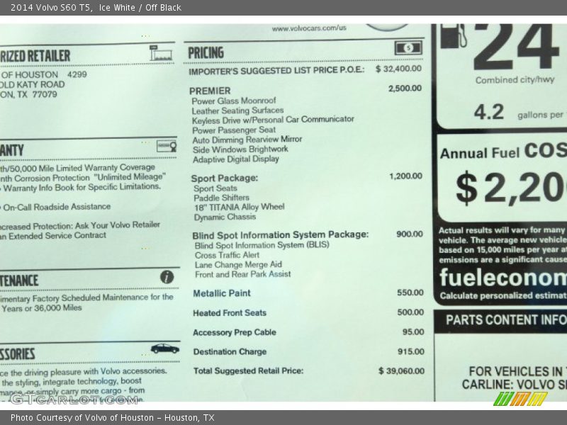 Ice White / Off Black 2014 Volvo S60 T5