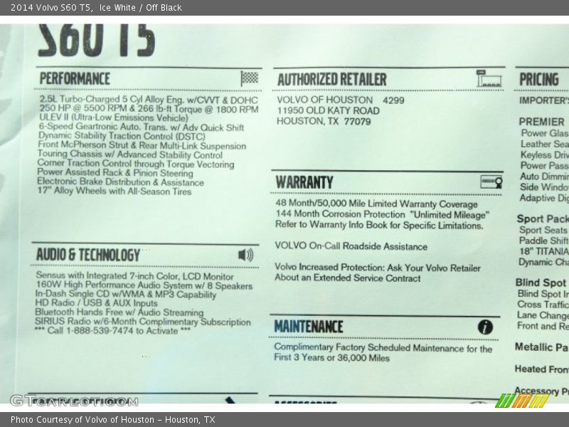 Ice White / Off Black 2014 Volvo S60 T5