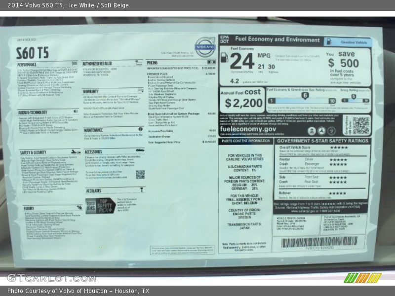 Ice White / Soft Beige 2014 Volvo S60 T5