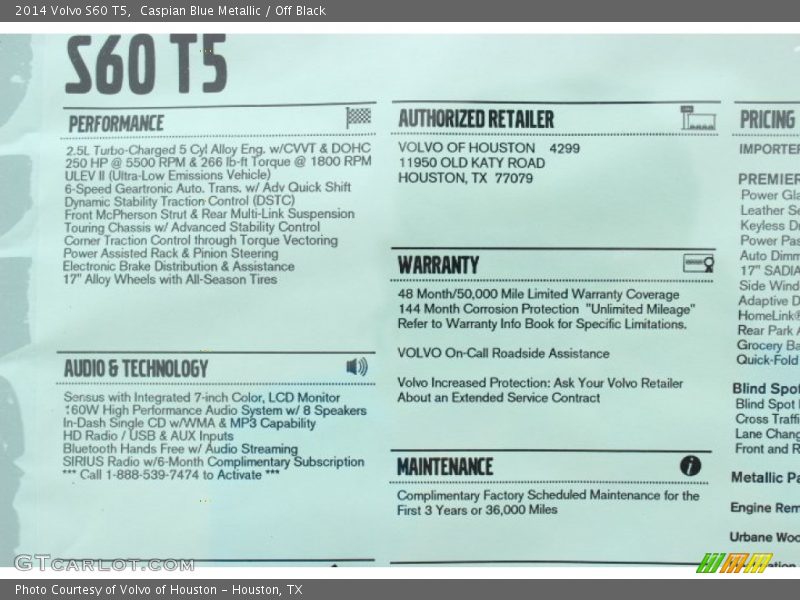Caspian Blue Metallic / Off Black 2014 Volvo S60 T5