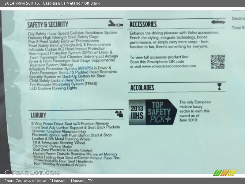 Caspian Blue Metallic / Off Black 2014 Volvo S60 T5