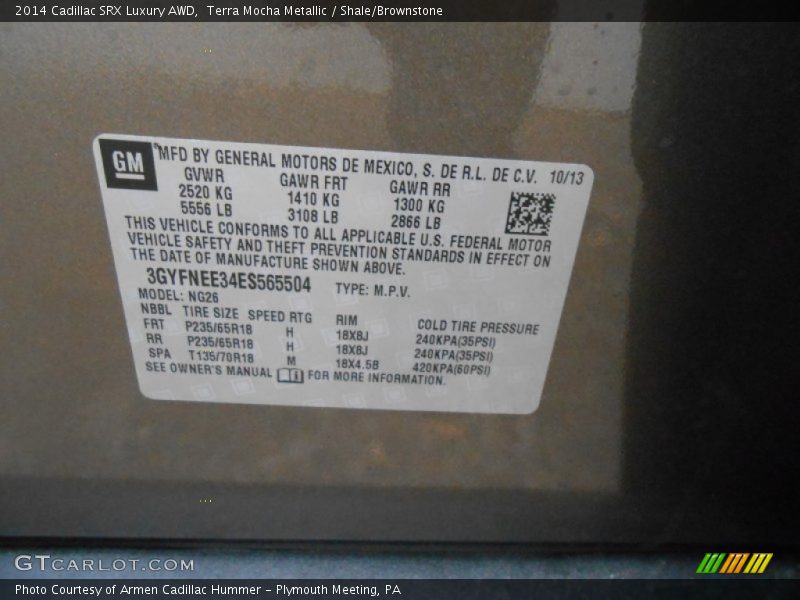 Terra Mocha Metallic / Shale/Brownstone 2014 Cadillac SRX Luxury AWD