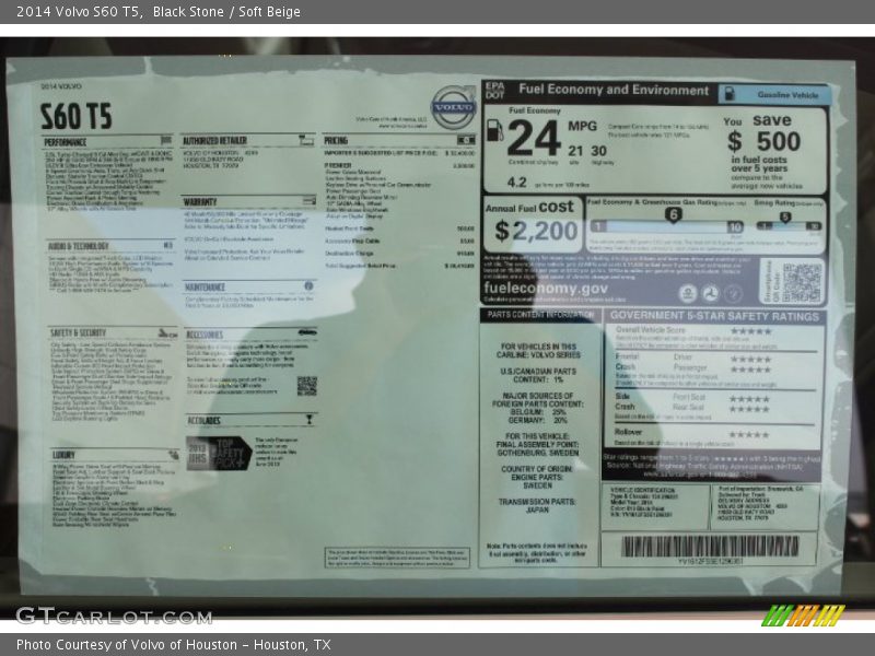 Black Stone / Soft Beige 2014 Volvo S60 T5