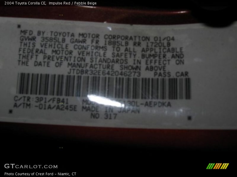 Impulse Red / Pebble Beige 2004 Toyota Corolla CE