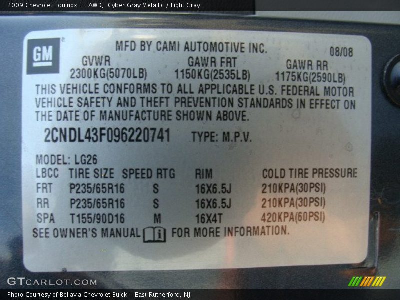 Cyber Gray Metallic / Light Gray 2009 Chevrolet Equinox LT AWD