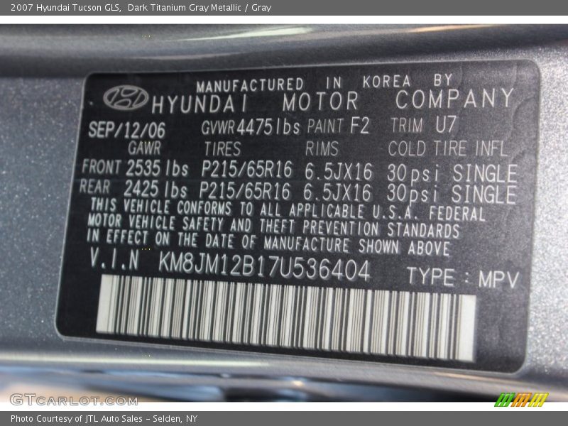 Dark Titanium Gray Metallic / Gray 2007 Hyundai Tucson GLS