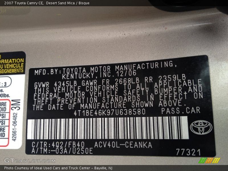Desert Sand Mica / Bisque 2007 Toyota Camry CE