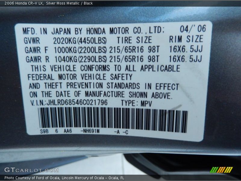 Silver Moss Metallic / Black 2006 Honda CR-V LX