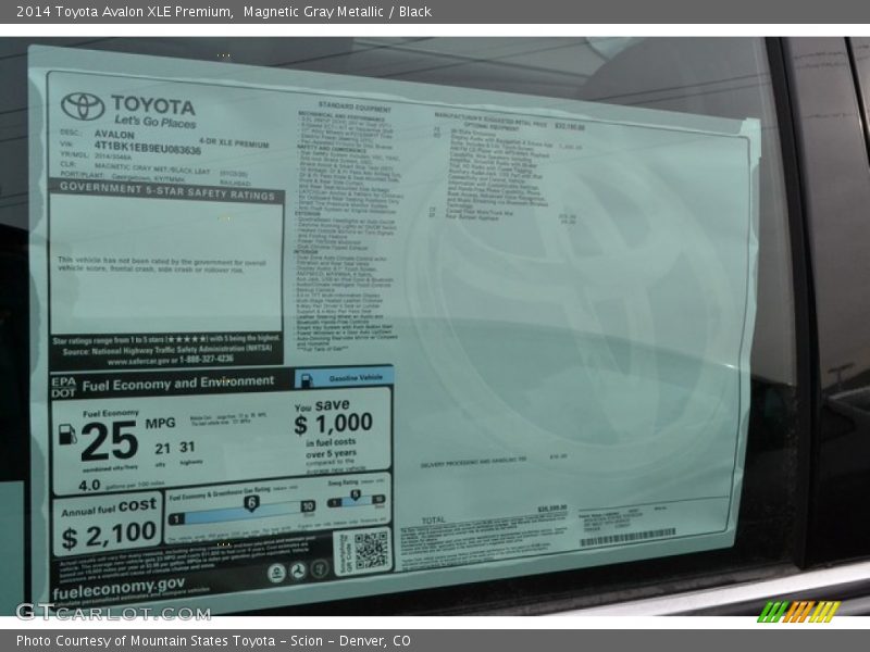  2014 Avalon XLE Premium Window Sticker
