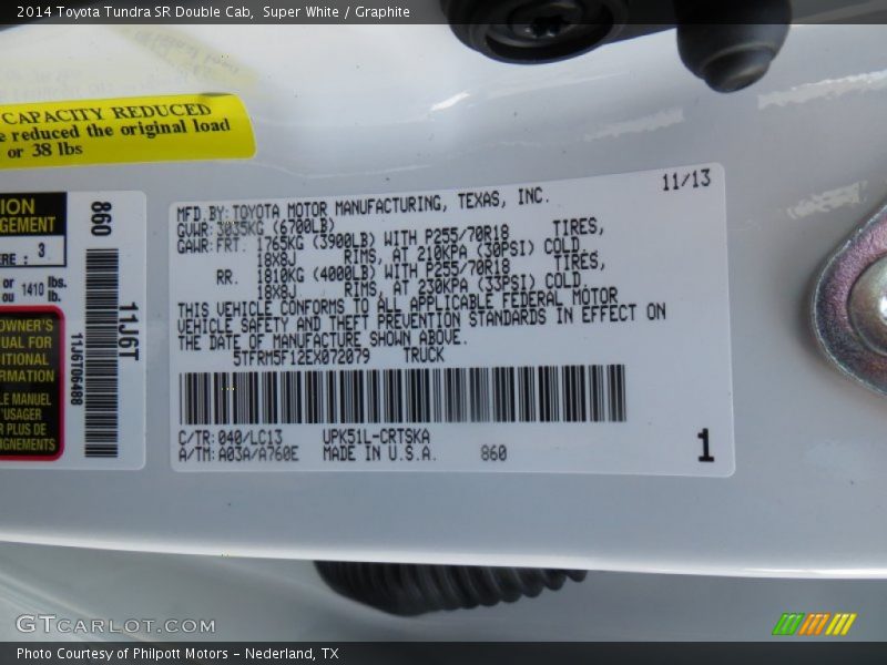 Super White / Graphite 2014 Toyota Tundra SR Double Cab