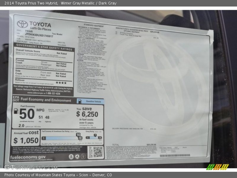 Winter Gray Metallic / Dark Gray 2014 Toyota Prius Two Hybrid