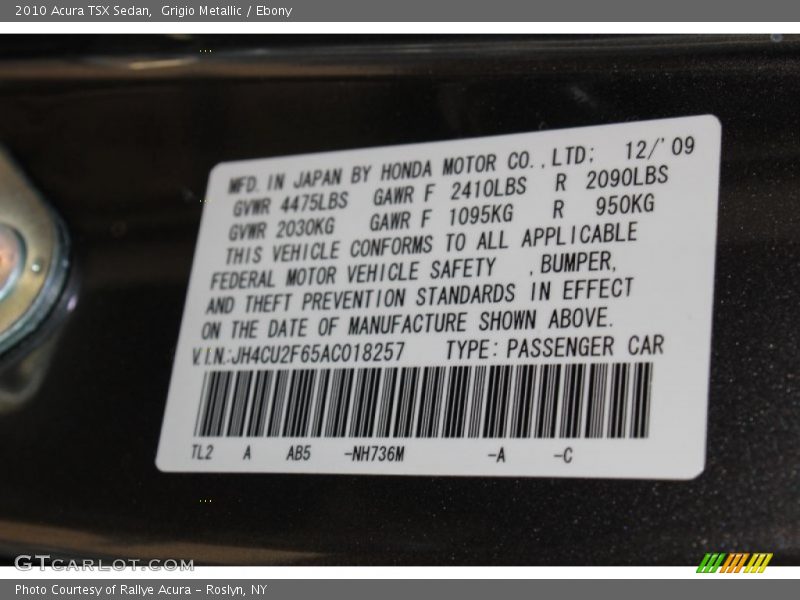 Grigio Metallic / Ebony 2010 Acura TSX Sedan