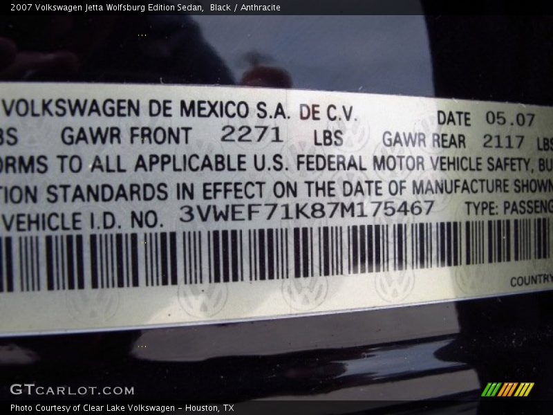Black / Anthracite 2007 Volkswagen Jetta Wolfsburg Edition Sedan