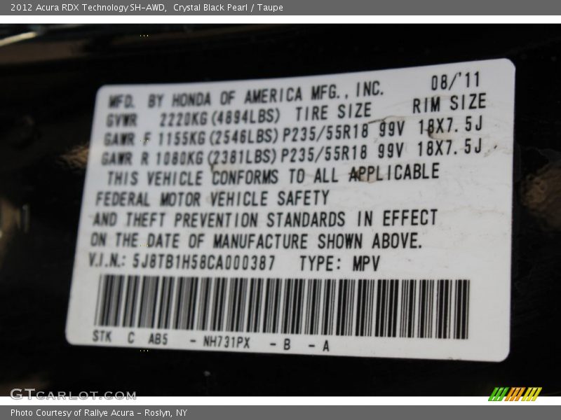 Crystal Black Pearl / Taupe 2012 Acura RDX Technology SH-AWD