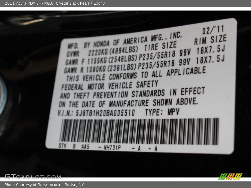 Crystal Black Pearl / Ebony 2011 Acura RDX SH-AWD