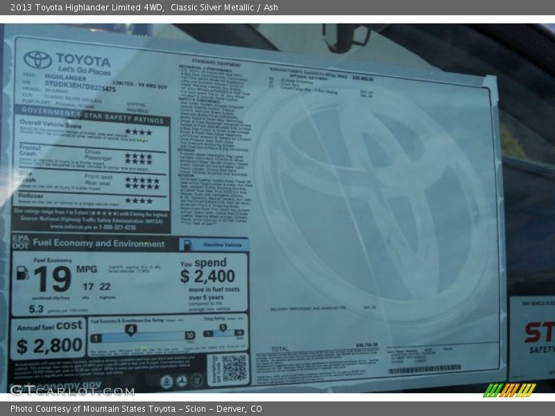 Classic Silver Metallic / Ash 2013 Toyota Highlander Limited 4WD