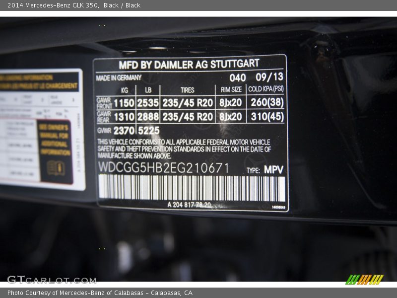 Black / Black 2014 Mercedes-Benz GLK 350
