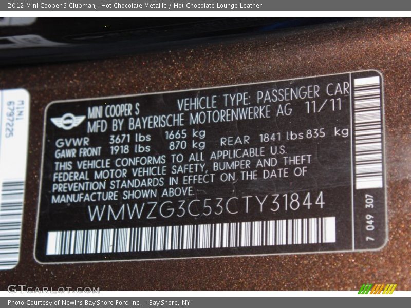 Hot Chocolate Metallic / Hot Chocolate Lounge Leather 2012 Mini Cooper S Clubman