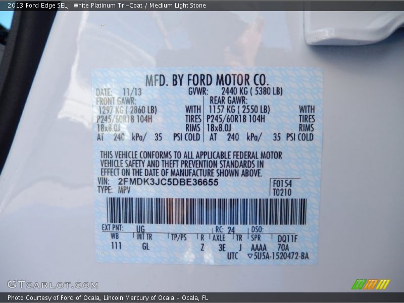 White Platinum Tri-Coat / Medium Light Stone 2013 Ford Edge SEL