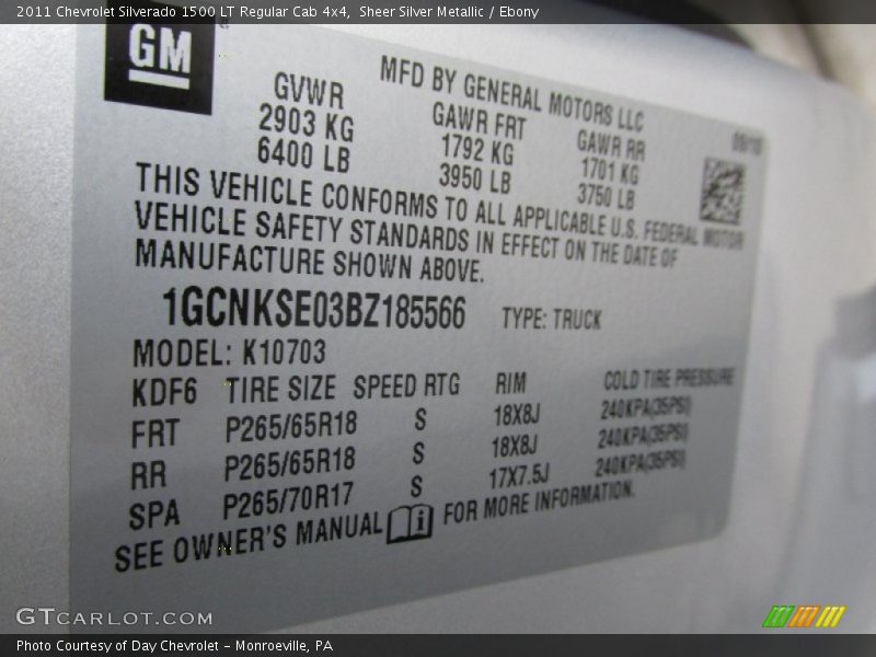 Sheer Silver Metallic / Ebony 2011 Chevrolet Silverado 1500 LT Regular Cab 4x4