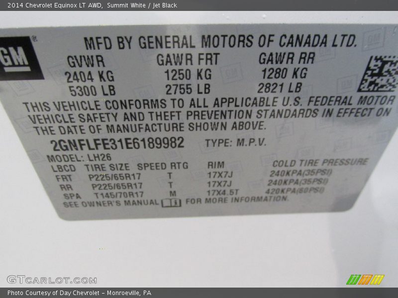 Summit White / Jet Black 2014 Chevrolet Equinox LT AWD