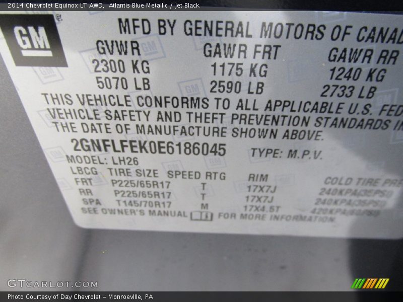Atlantis Blue Metallic / Jet Black 2014 Chevrolet Equinox LT AWD