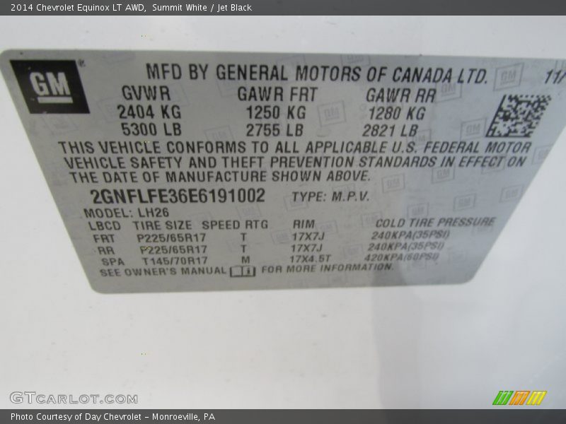 Summit White / Jet Black 2014 Chevrolet Equinox LT AWD