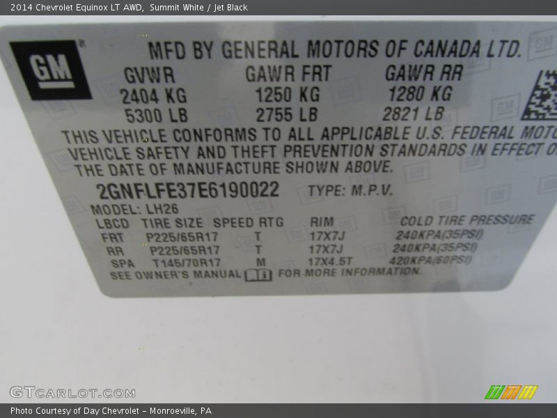 Summit White / Jet Black 2014 Chevrolet Equinox LT AWD
