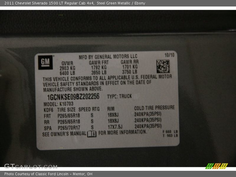 Steel Green Metallic / Ebony 2011 Chevrolet Silverado 1500 LT Regular Cab 4x4