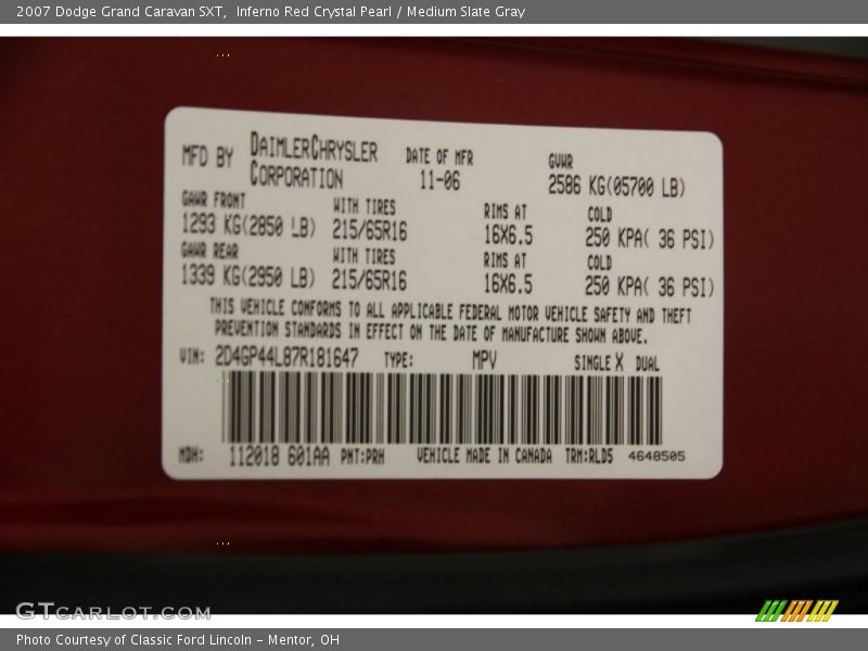 Inferno Red Crystal Pearl / Medium Slate Gray 2007 Dodge Grand Caravan SXT