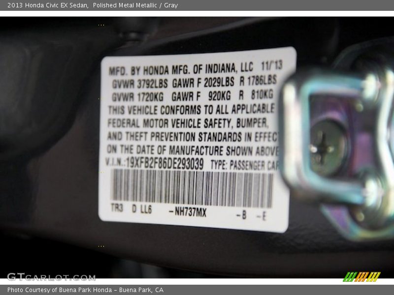 Polished Metal Metallic / Gray 2013 Honda Civic EX Sedan