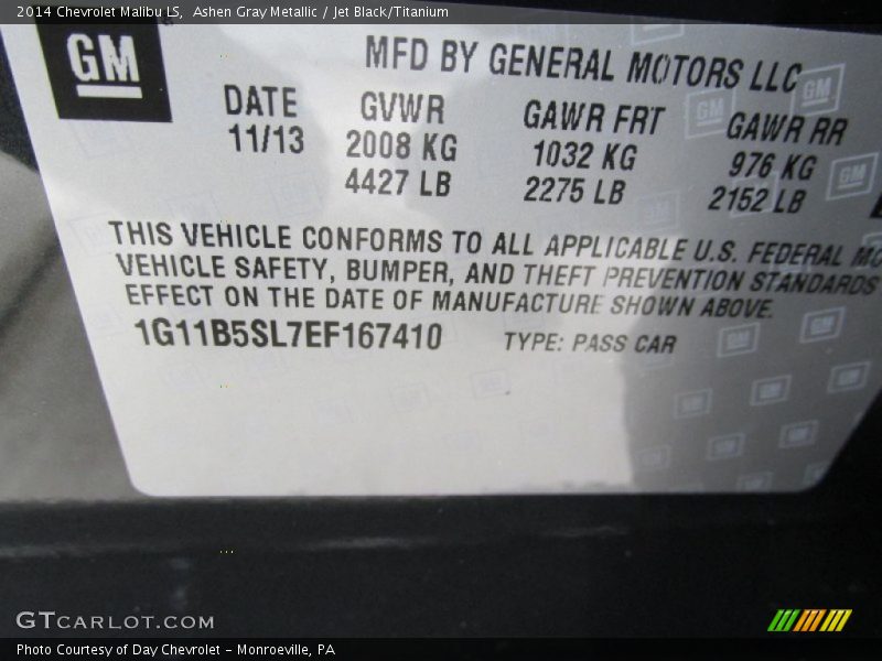 Ashen Gray Metallic / Jet Black/Titanium 2014 Chevrolet Malibu LS