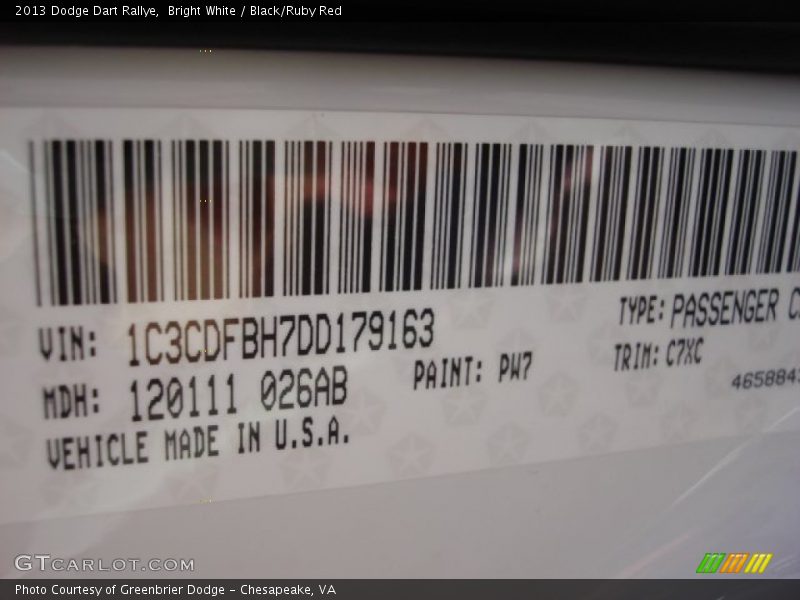 Bright White / Black/Ruby Red 2013 Dodge Dart Rallye