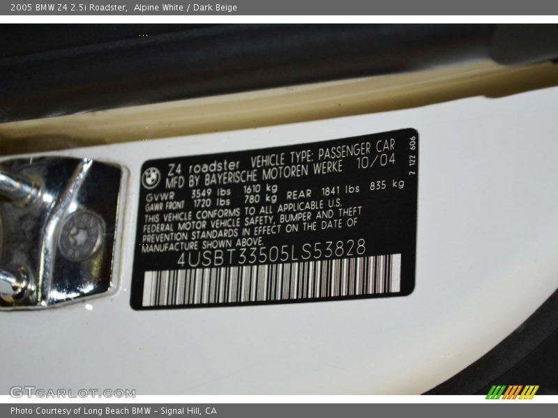 Alpine White / Dark Beige 2005 BMW Z4 2.5i Roadster