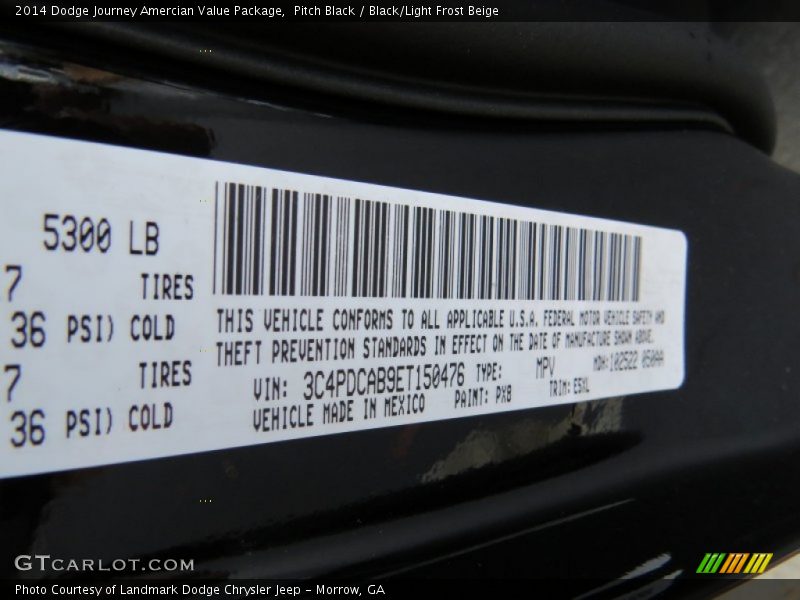 Pitch Black / Black/Light Frost Beige 2014 Dodge Journey Amercian Value Package