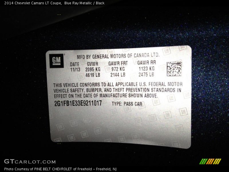 Blue Ray Metallic / Black 2014 Chevrolet Camaro LT Coupe