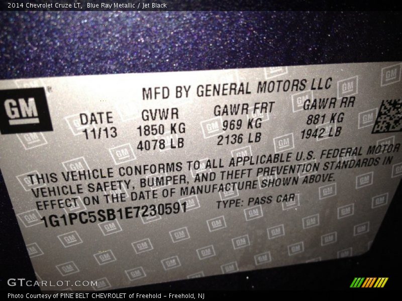 Blue Ray Metallic / Jet Black 2014 Chevrolet Cruze LT