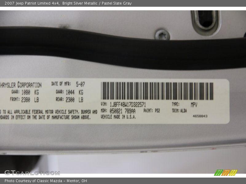 Bright Silver Metallic / Pastel Slate Gray 2007 Jeep Patriot Limited 4x4