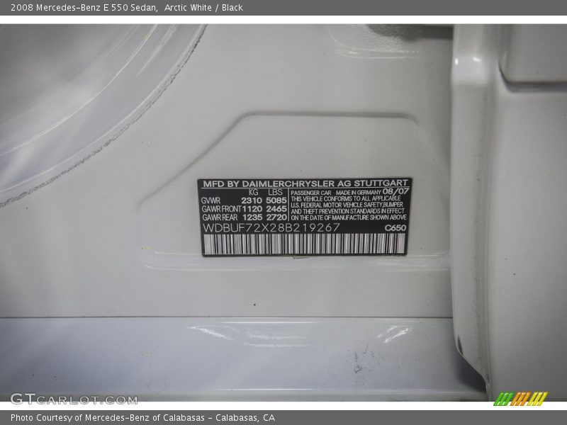 Arctic White / Black 2008 Mercedes-Benz E 550 Sedan