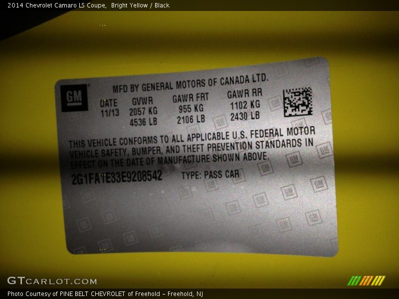 Bright Yellow / Black 2014 Chevrolet Camaro LS Coupe