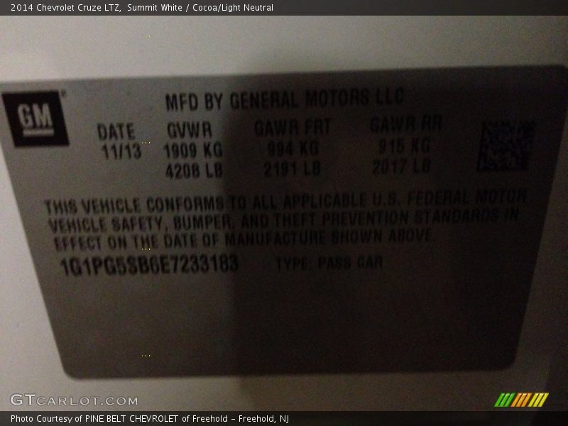 Summit White / Cocoa/Light Neutral 2014 Chevrolet Cruze LTZ