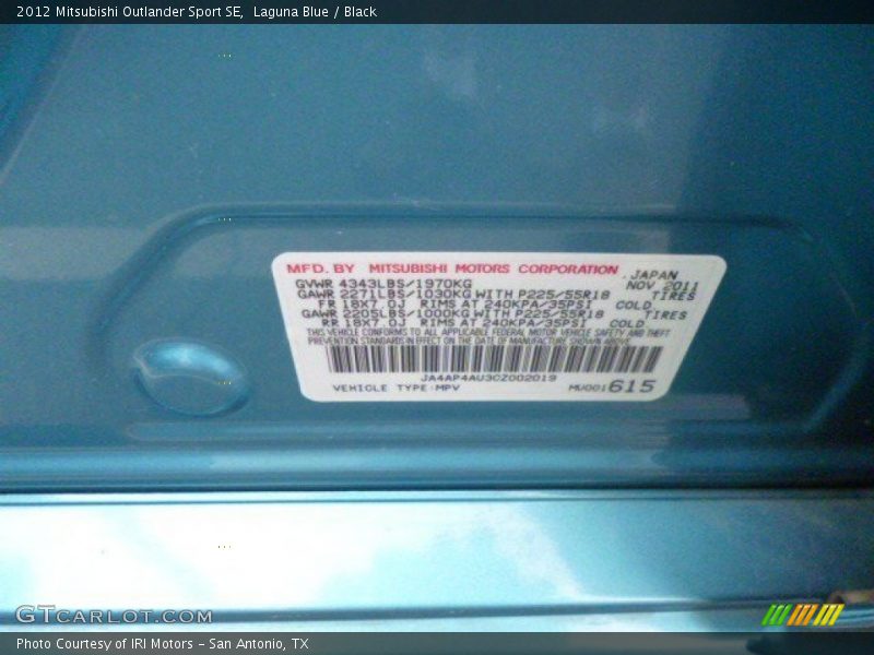 Laguna Blue / Black 2012 Mitsubishi Outlander Sport SE