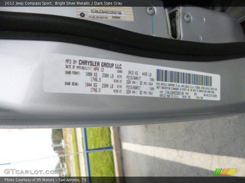 Bright Silver Metallic / Dark Slate Gray 2012 Jeep Compass Sport