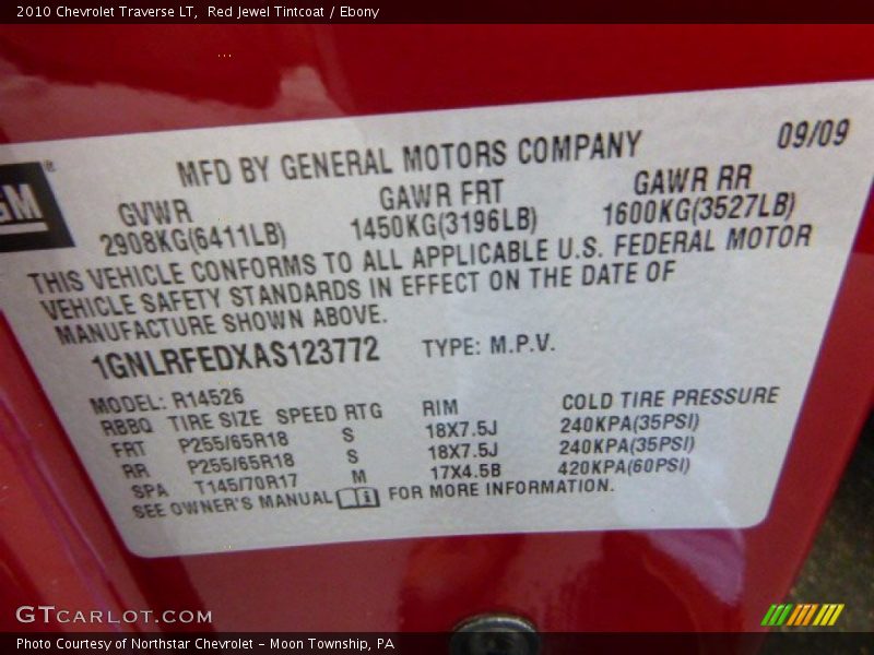 Red Jewel Tintcoat / Ebony 2010 Chevrolet Traverse LT
