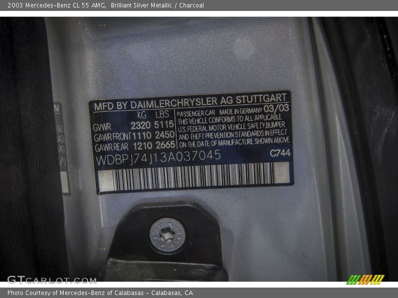 Brilliant Silver Metallic / Charcoal 2003 Mercedes-Benz CL 55 AMG