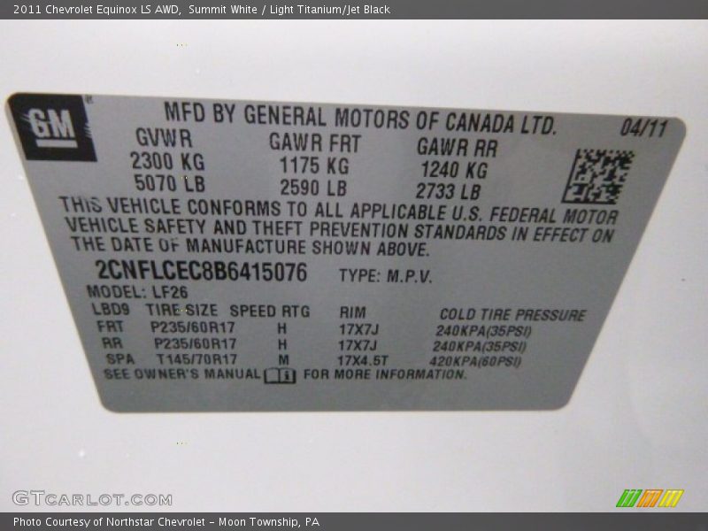 Summit White / Light Titanium/Jet Black 2011 Chevrolet Equinox LS AWD