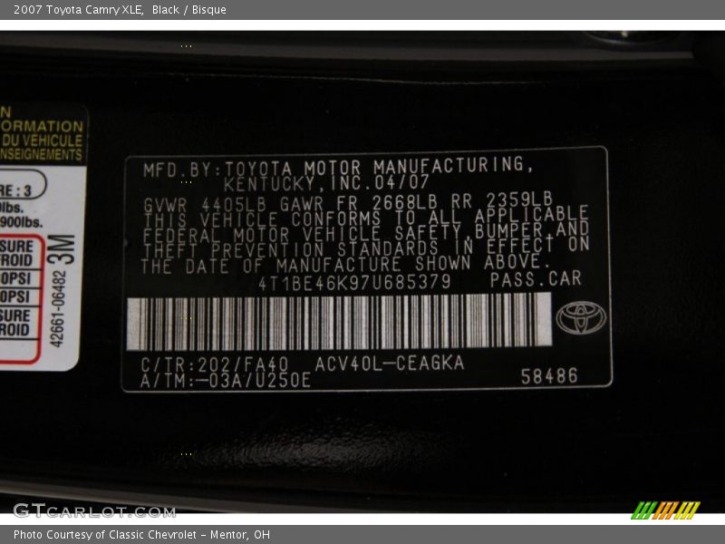 Black / Bisque 2007 Toyota Camry XLE